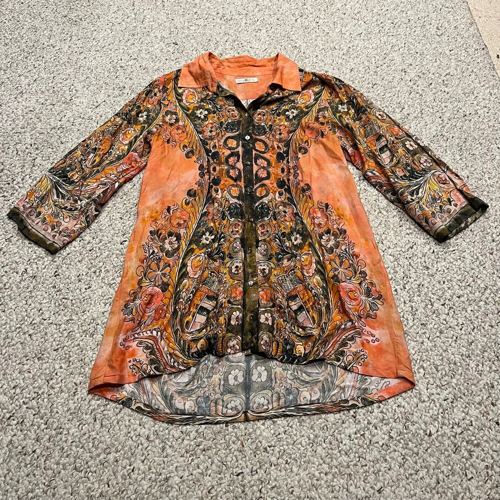 Natural Life Fiona Tunic Dress L Button Front Boho Resort Casual Feminine Cruise
